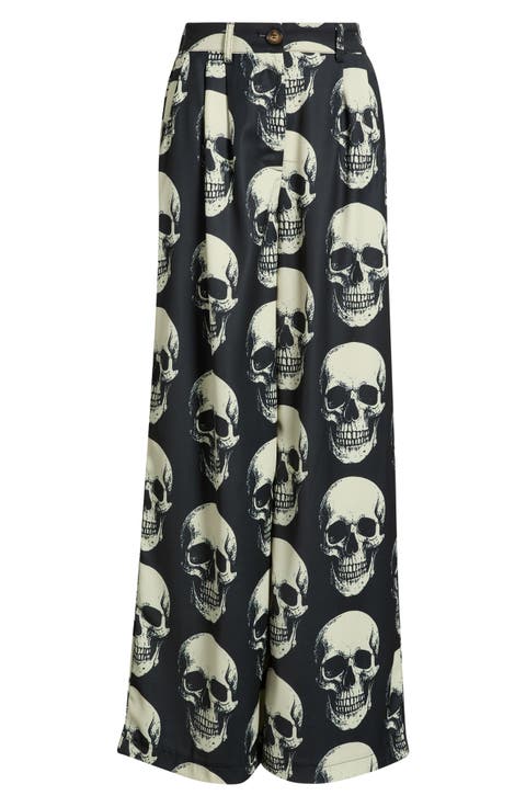 Never Taking These Off Skull Print Wide Leg Trousers