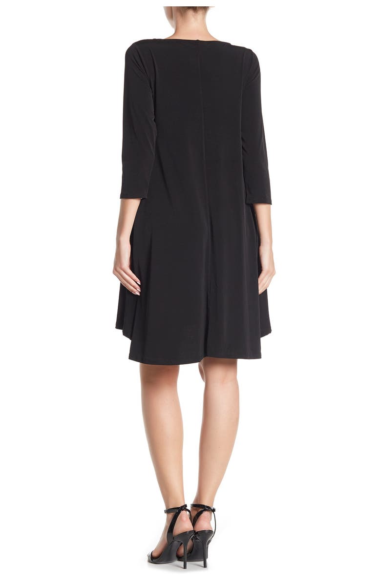 Nina Leonard Three-Quarter Sleeve Stretch Knit Trapeze Dress, Alternate, color, Black