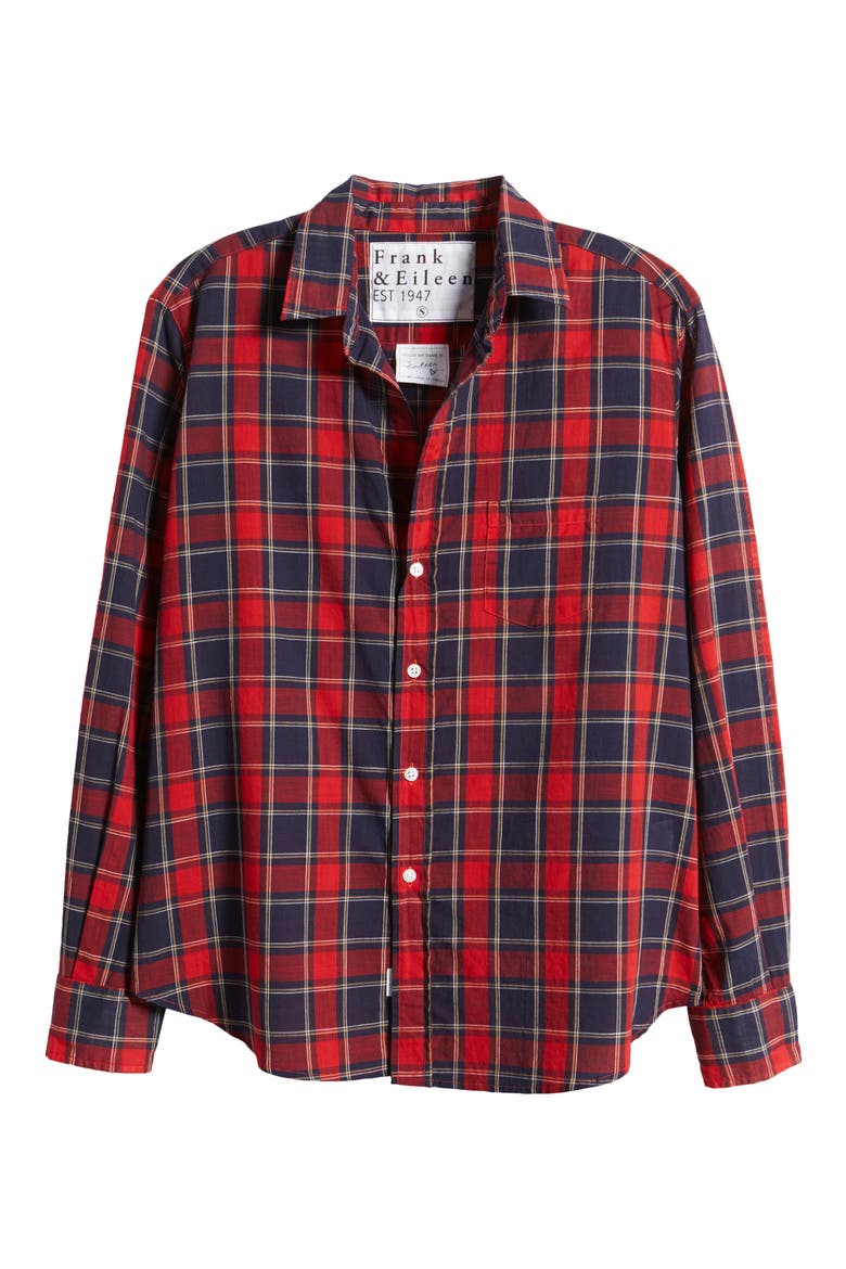 Eileen Plaid Relaxed Button-Up Shirt, Alternate, color, RED NAVY WHITE PLAID