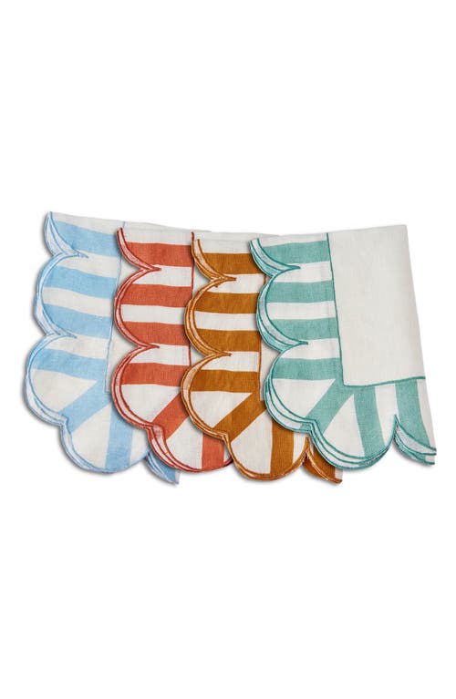Misette Jardin 4-piece Embroidered Linen Scalloped Stripe Napkin Set In Natural Base