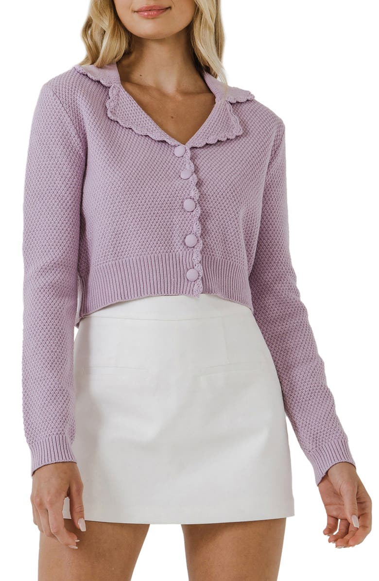 English Factory Scallop Edge Crop Cardigan, Main, color,