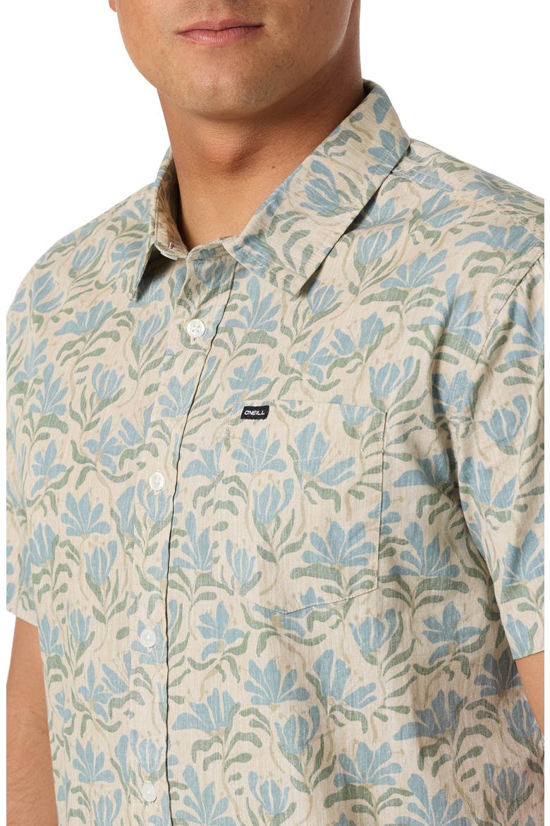Terrace Print Short Sleeve Button-Up Shirt, Alternate, color, LIGHT KHAKI