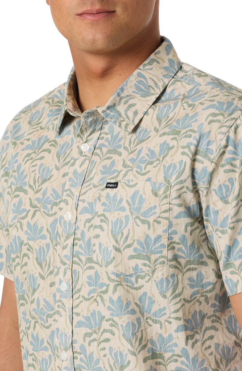 O'Neill Terrace Print Short Sleeve Button-Up Shirt, Alternate, color, Light Khaki