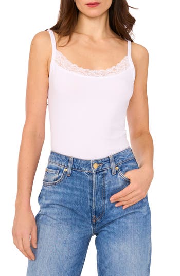 1.state Lace Trim Camisole In Ultra White
