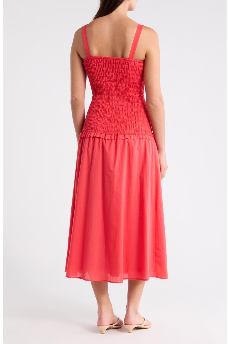 Railey Smocked Drop Waist Midi Dress, Alternate, color, RED