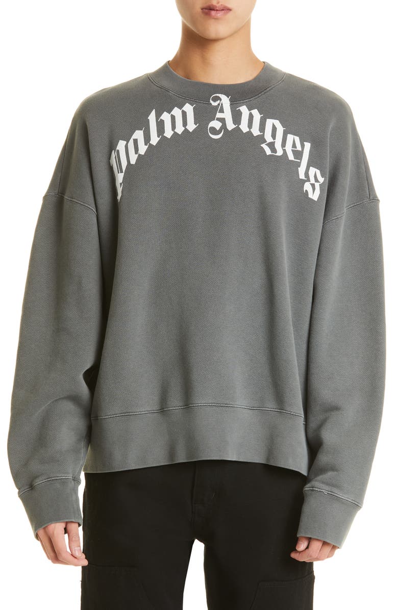 Palm Angels Men's Oversize Curved Logo Crewneck Sweatshirt, Main, color,