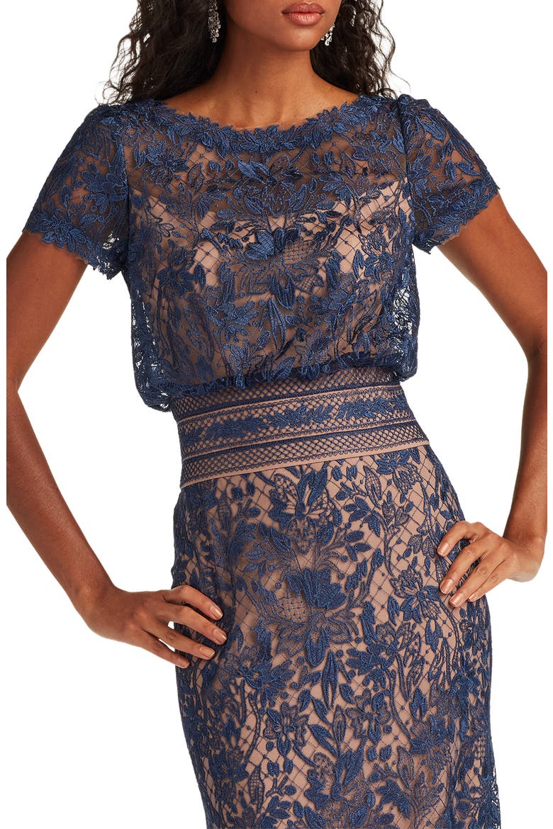 Lace Blouson Bodice Gown, Alternate, color, NAVY/ NUDE