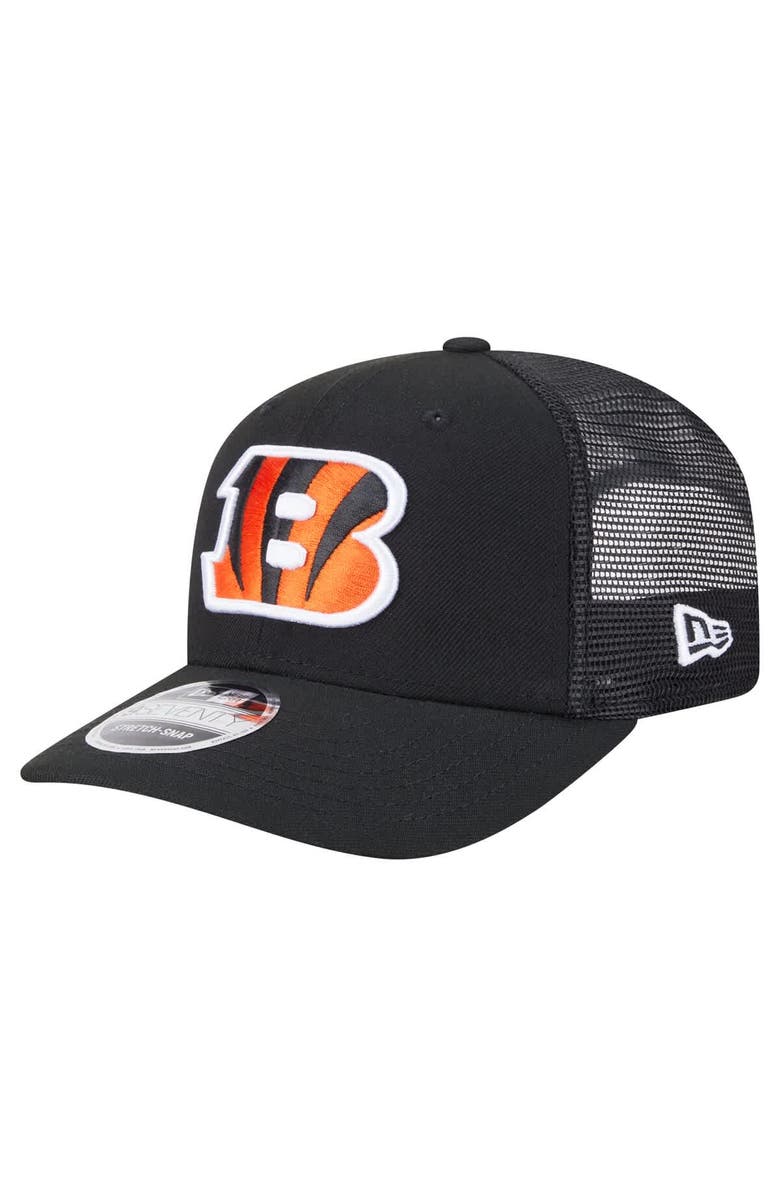 New Era Men's New Era Black Cincinnati Bengals Main Trucker 9SEVENTY Stretch-Snap Hat, Main, color, Black