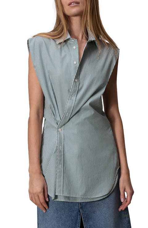 Indiana Stripe Asymmetric Sleeveless Button-Up Shirt