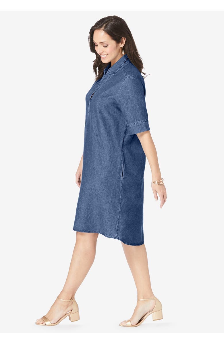 Jessica London Cuff Sleeve Denim Shirtdress, Alternate, color, Dark Olive Green