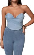 JLUXLABEL Teyana Strapless Denim Bustier Top