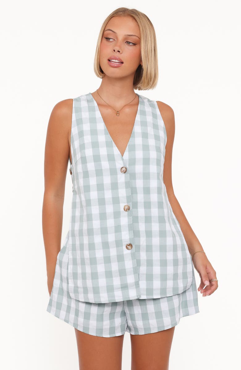 Petal & Pup Miller Gingham Vest & Shorts Set, Alternate, color, Sage Gingham