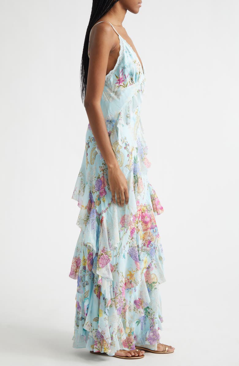 Camilla Floral Ruffle Silk Slipdress, Alternate, color, Bazaar Blooms