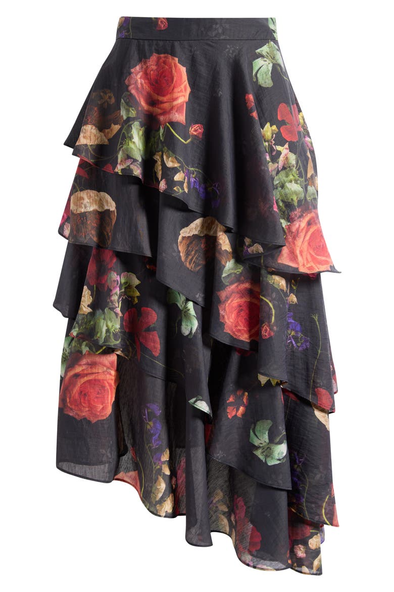 Caya Ruffle Asymmetric Skirt, Alternate, color, HAZE BLACK