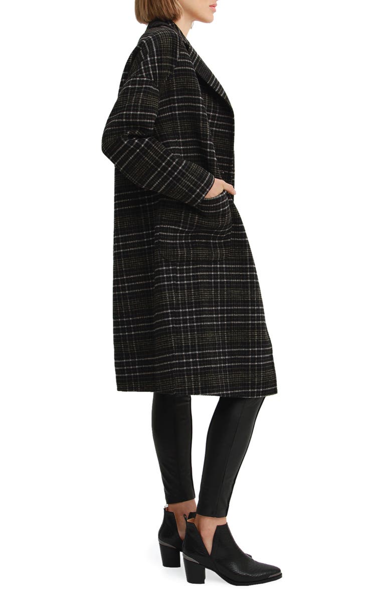 Belle & Bloom Publisher Double Breasted Plaid Print Wool Blend Coat, Alternate, color, Black Plaid