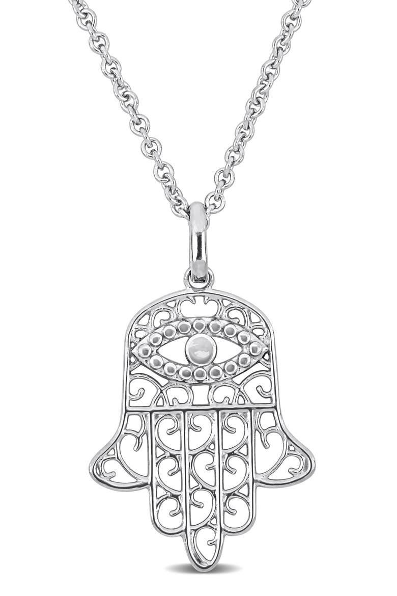 Hamsa Charm Pendant Necklace, Main, color, SILVER