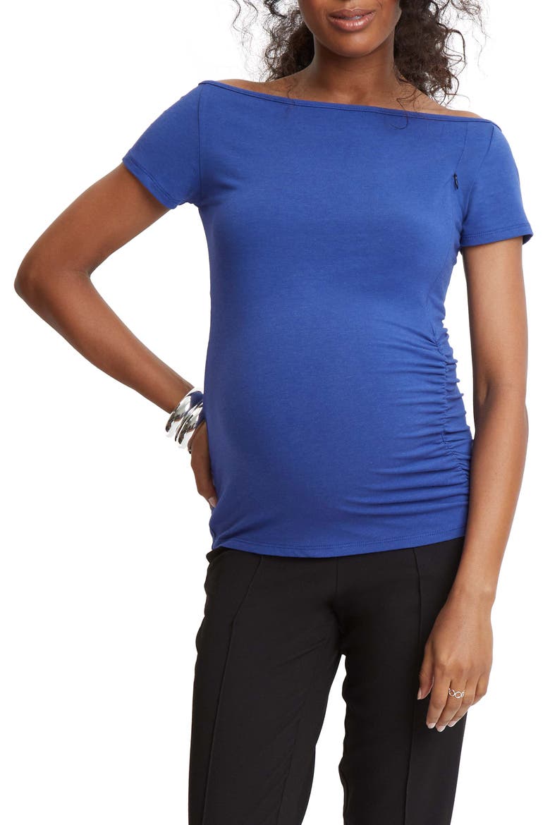 Off the Shoulder Maternity/Nursing Top, Main, color, SAPPHIRE