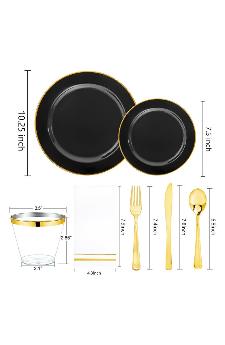 Elama Disposable Plastic Dinnerware Party Set in Black and Gold, Alternate, color, Black