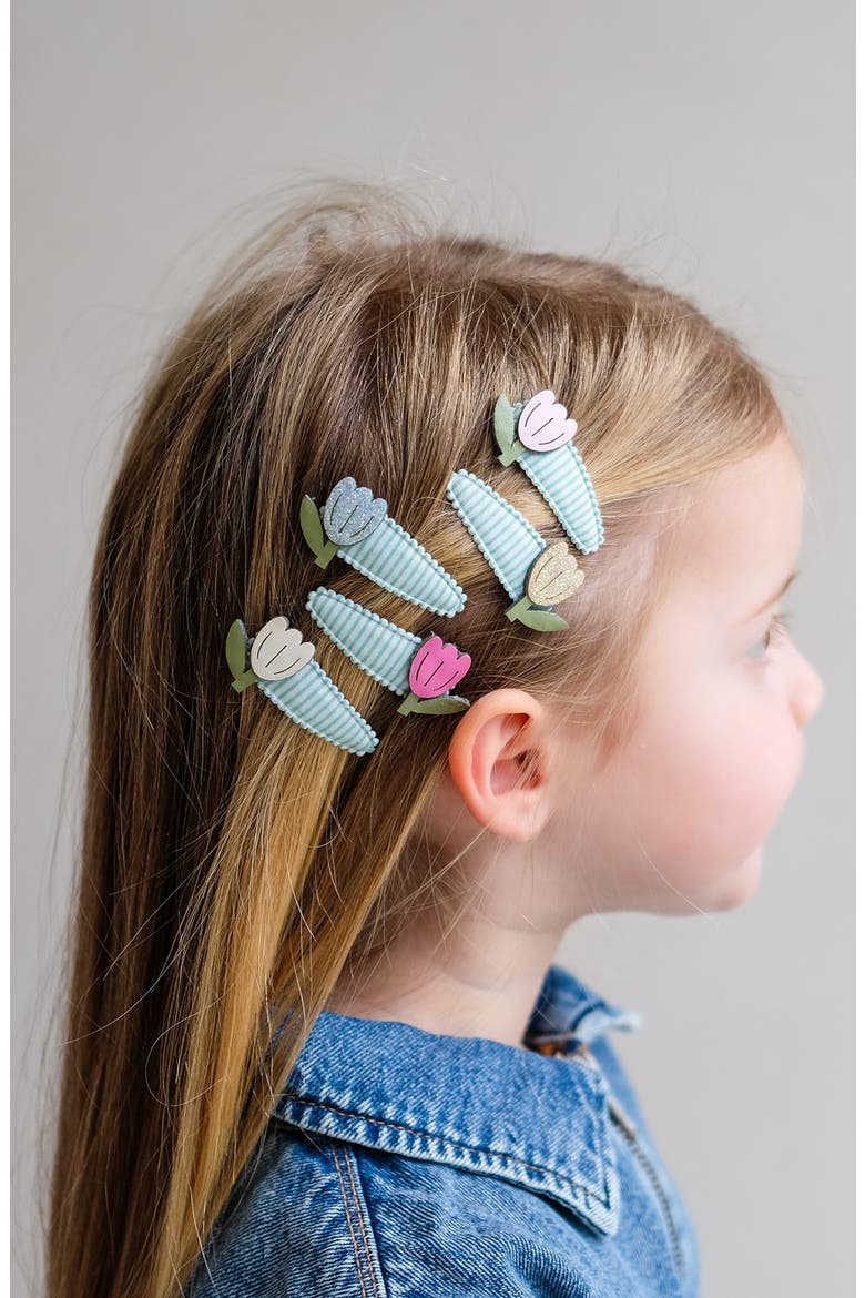 Kids' Tulip Stripe Assorted 5-Pack Mini Hair Clips, Alternate, color, PINK