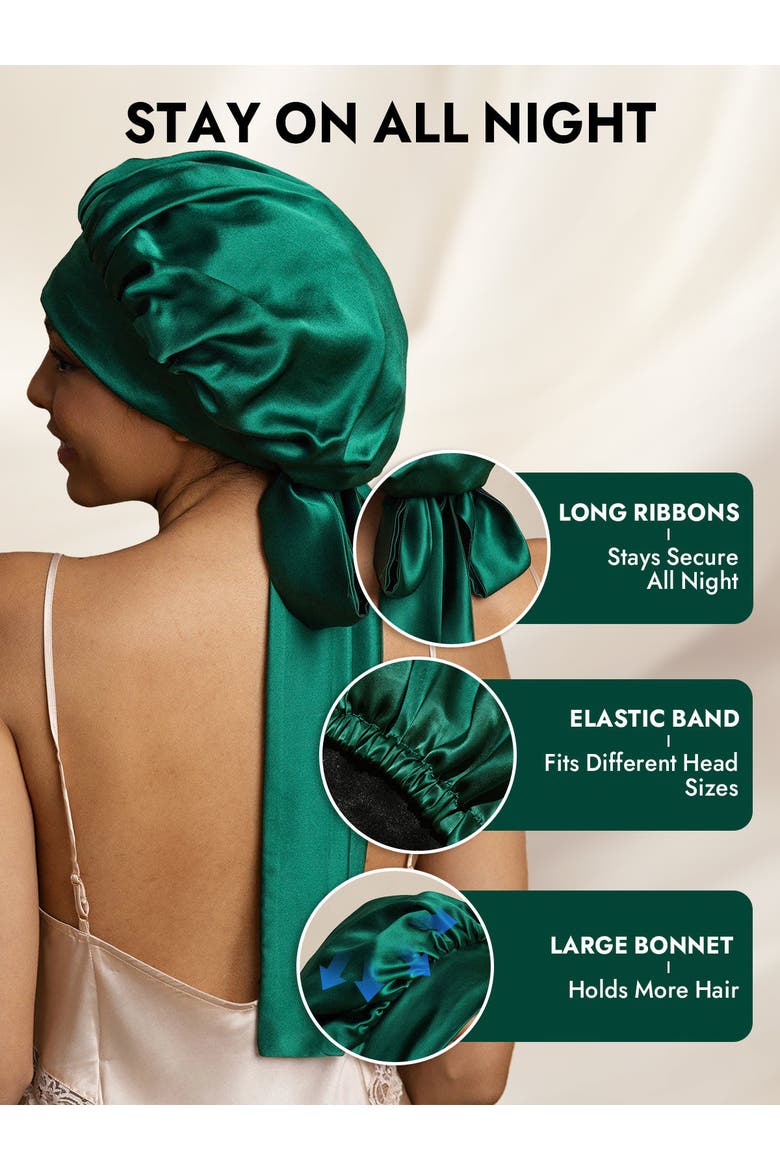 Women's Silk Casual Bonnet with Long Ribbons, Alternate, color, DarkGreen