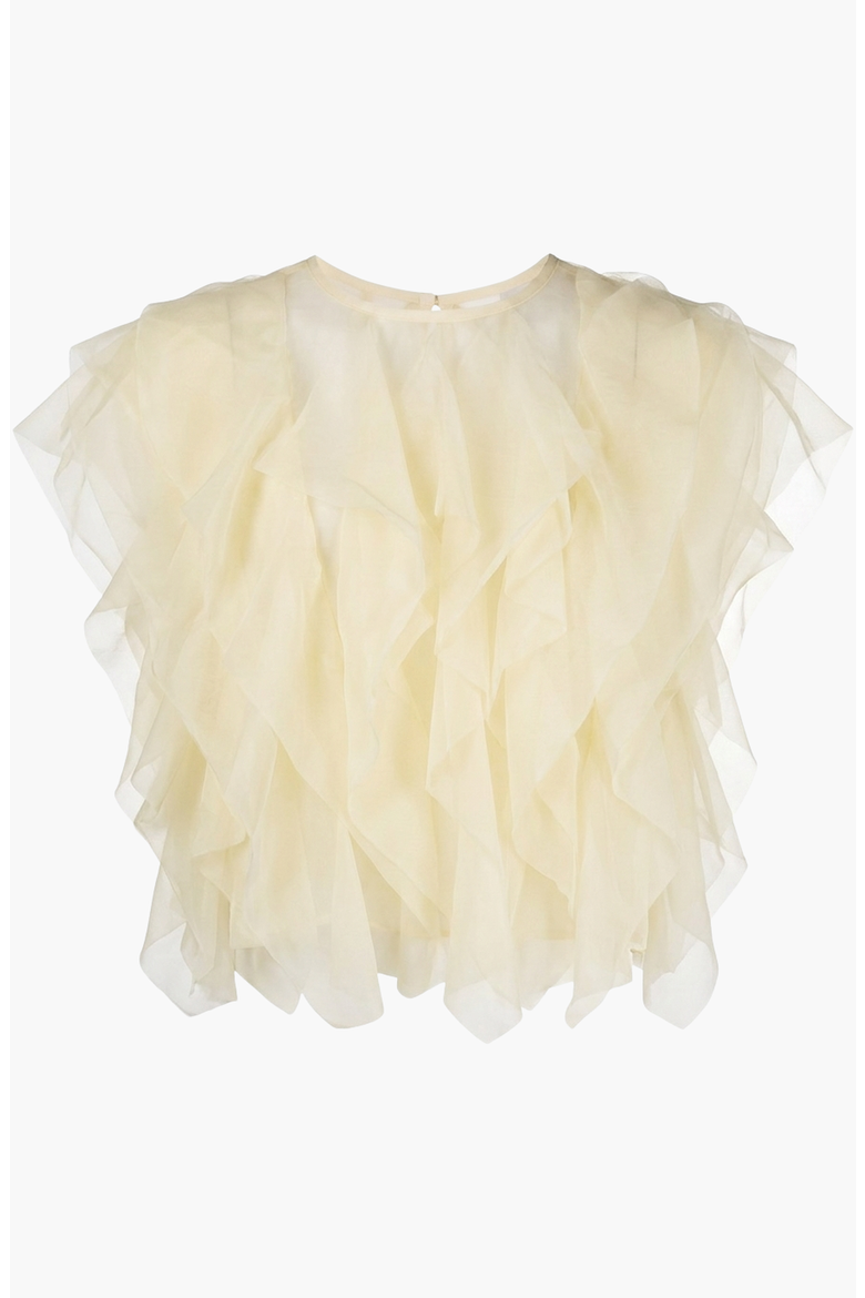 Sheer Ruffled Tulle Blouse, Alternate, color, Cream