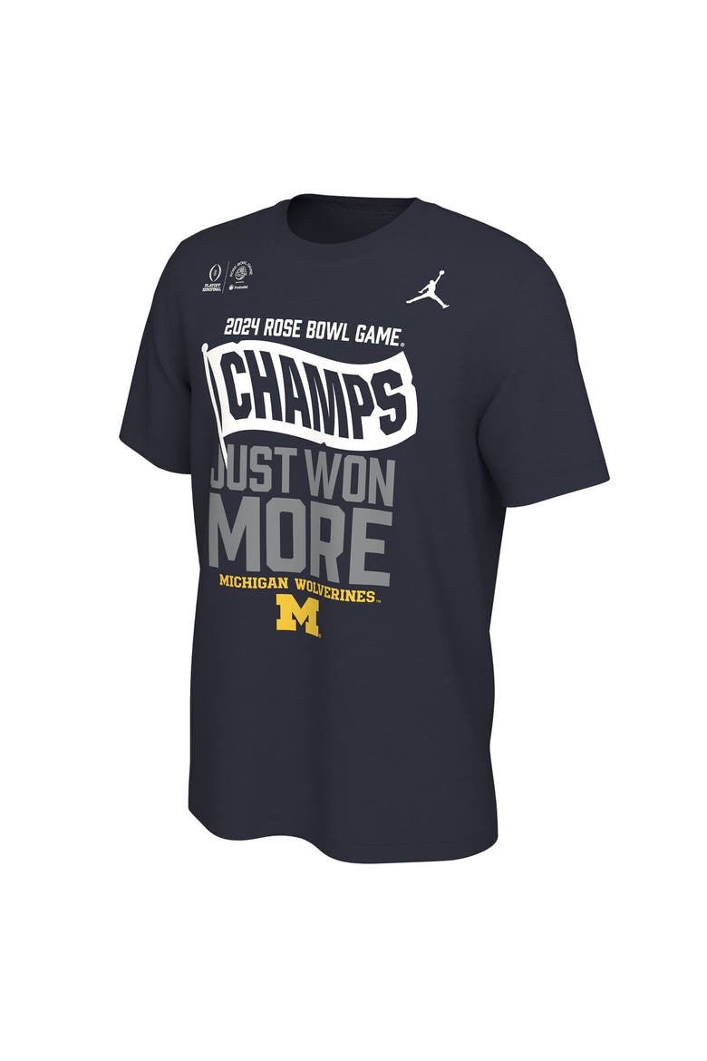 Men's Jordan Brand Navy Michigan Wolverines College Football Playoff 2024 Rose Bowl Champions Locker Room T-Shirt, Alternate, color, Navy