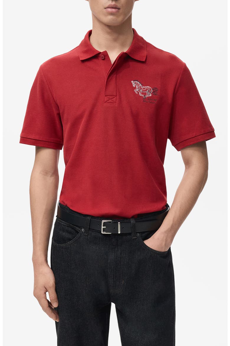 Embroidered Cotton Piqué Polo, Main, color, RED