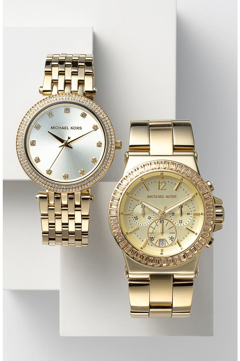 Michael Kors 'Darci' Crystal Bezel Bracelet Watch, 39mm, Alternate, color, ROSE GOLD