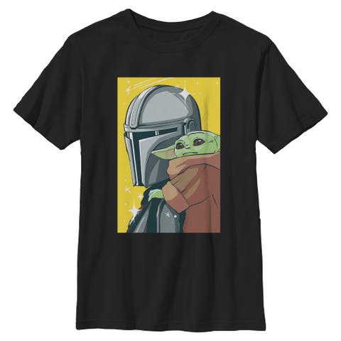 Boy's Star Wars The Mandalorian and Grogu Retro Animated The Child Art  Graphic T-Shirt