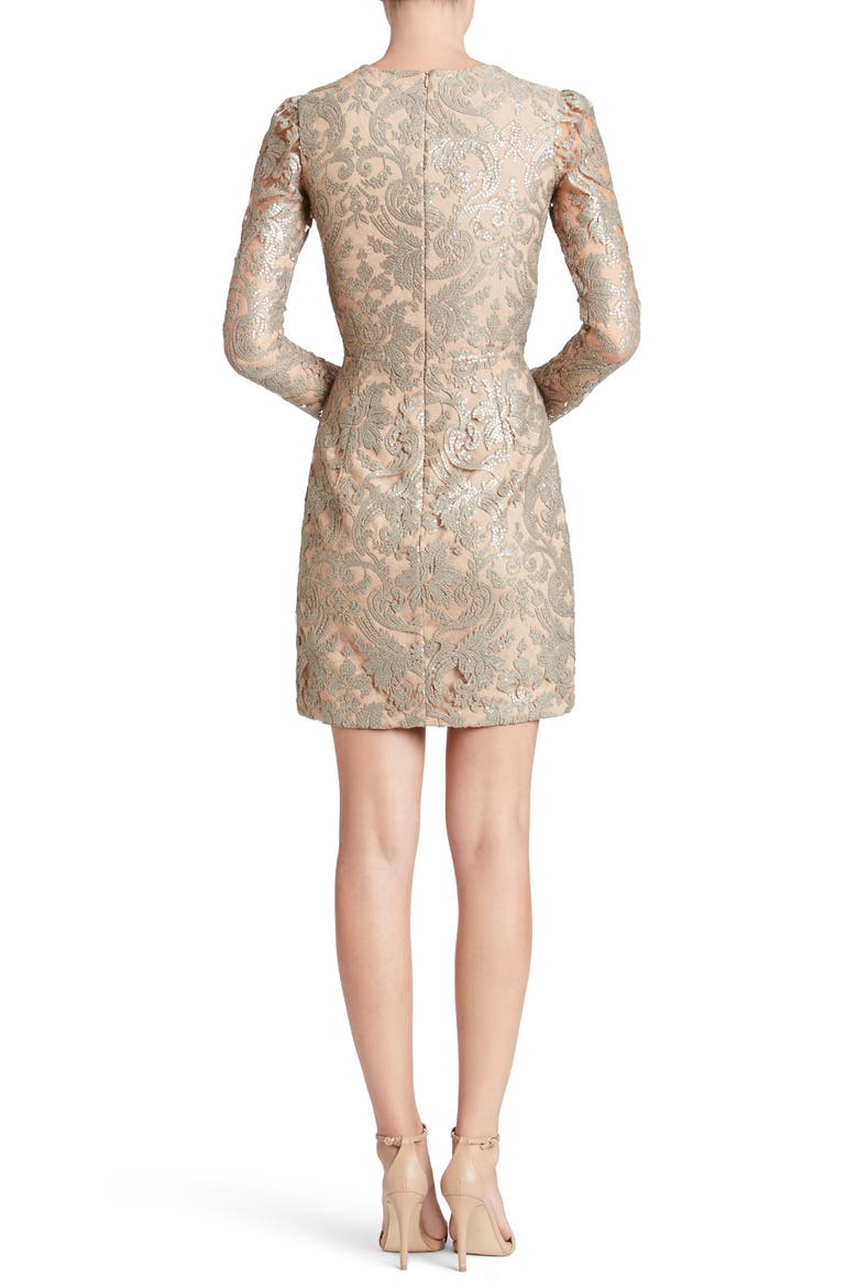 Claudia Plunging Illusion Sequin Lace Minidress (Nordstrom Exclusive), Alternate, color, PLATINUM/ NUDE