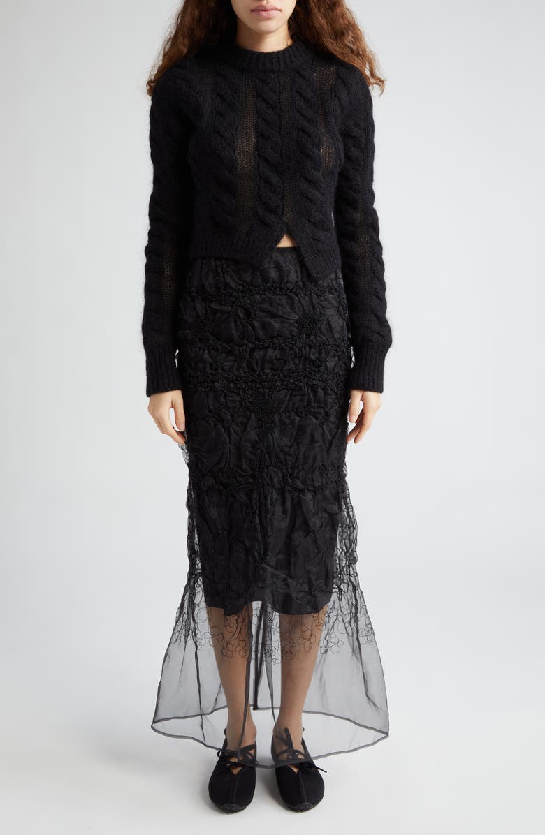 Cecilie Bahnsen Floral Embroidered Smocked Organza Skirt, Alternate, color,