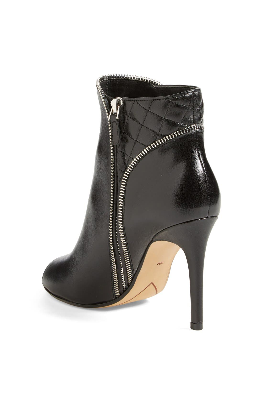'Claudia' Zipper Trim Leather Bootie, Alternate, color, BLACK