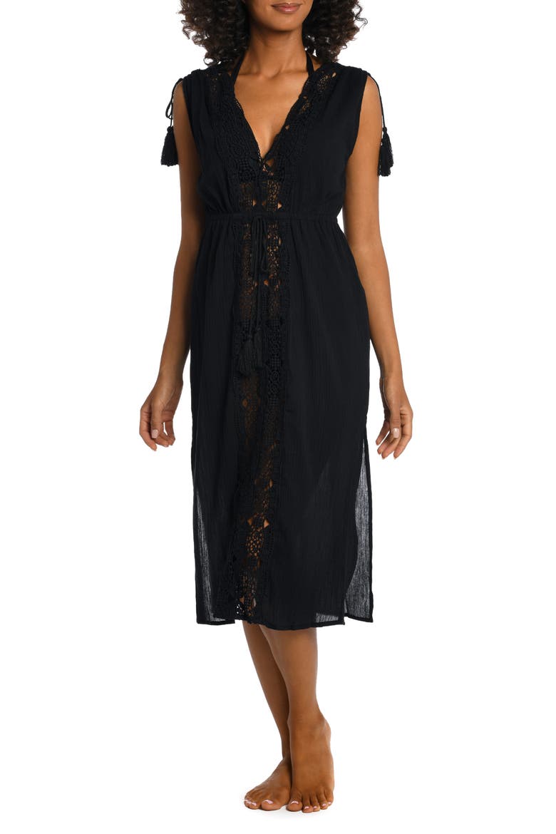 Island Fare Midi Cover-Up Dress, Main, color, BLACK