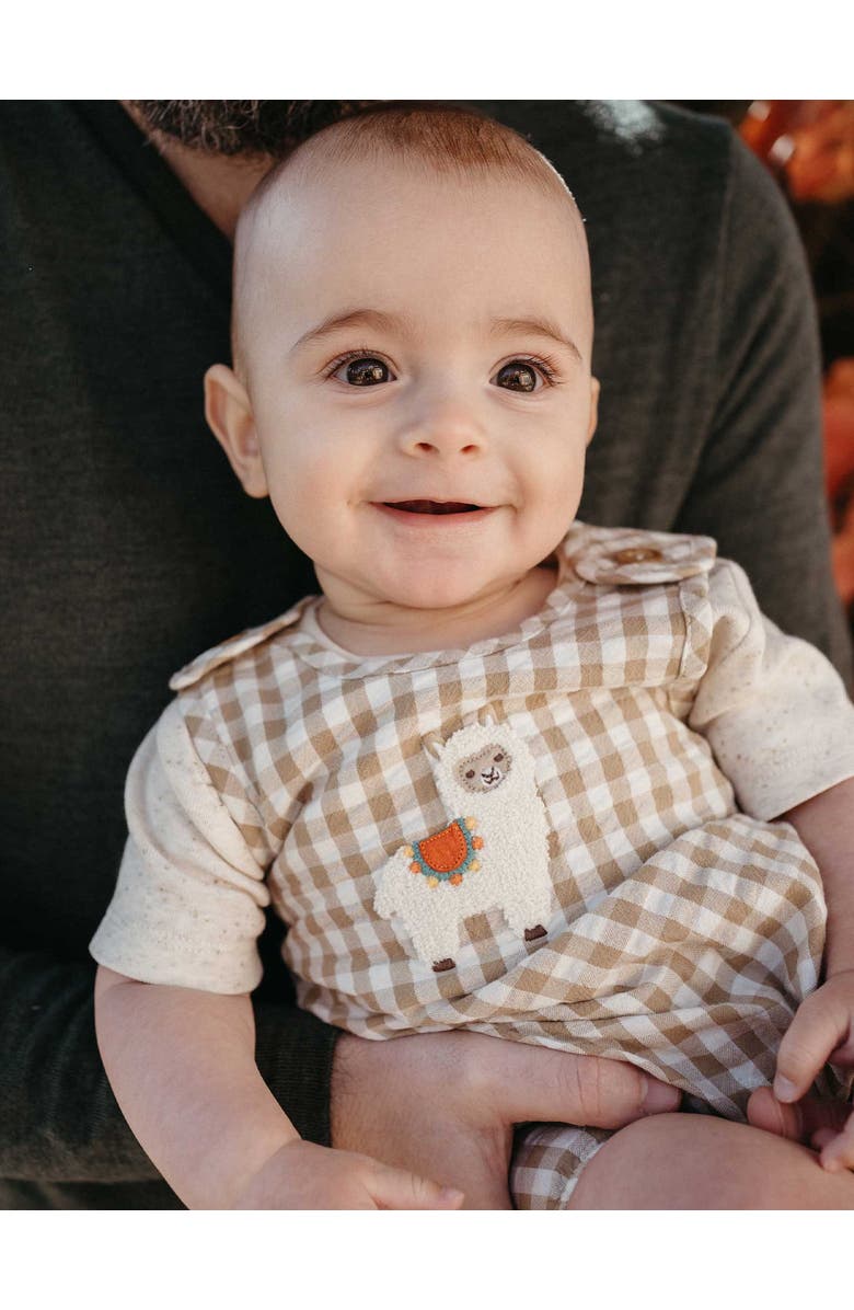 Purebaby Gingham Romper, Alternate, color, Burrito Gingham