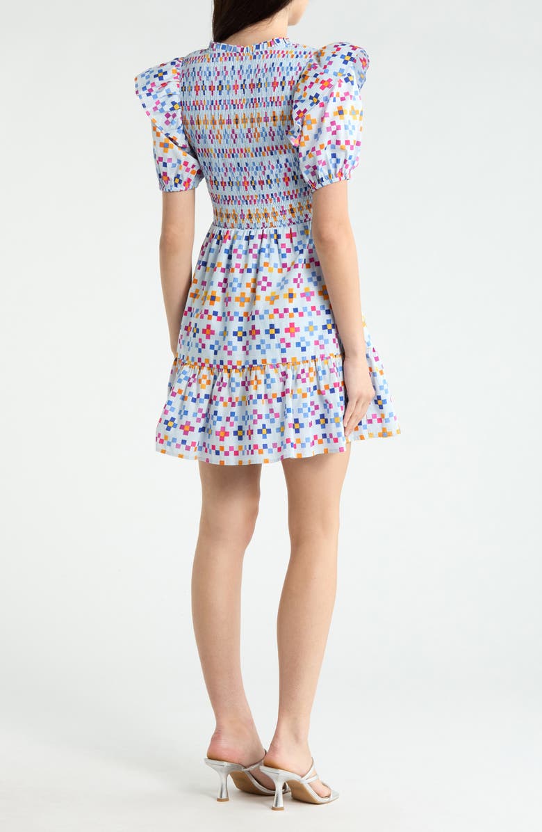 SUGARLIPS Kessa Geo Smocked Minidress, Alternate, color, Light Blue