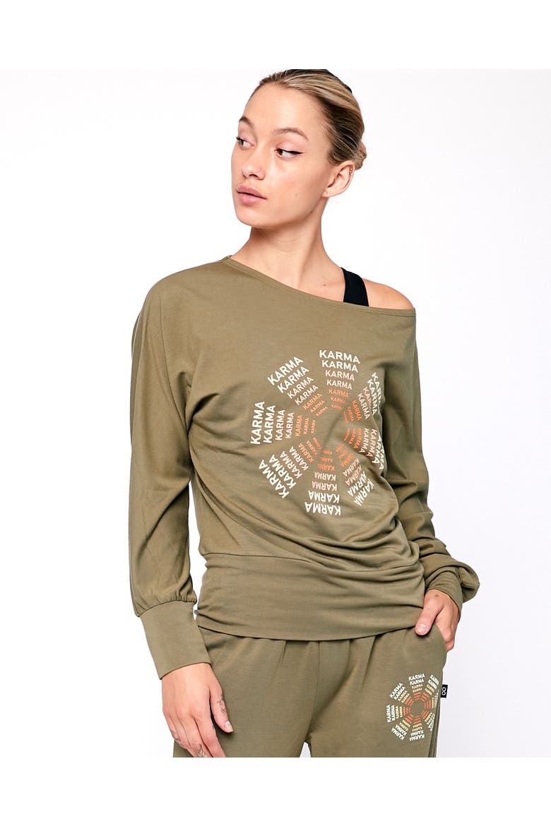 Karma Graphic Long Sleeve Top, Main, color, Olive/Print