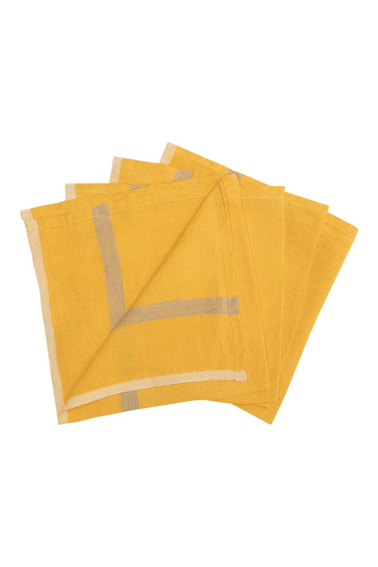 Set of 4 Laundered Linen Napkins, Main, color, MUSTARD/GREY