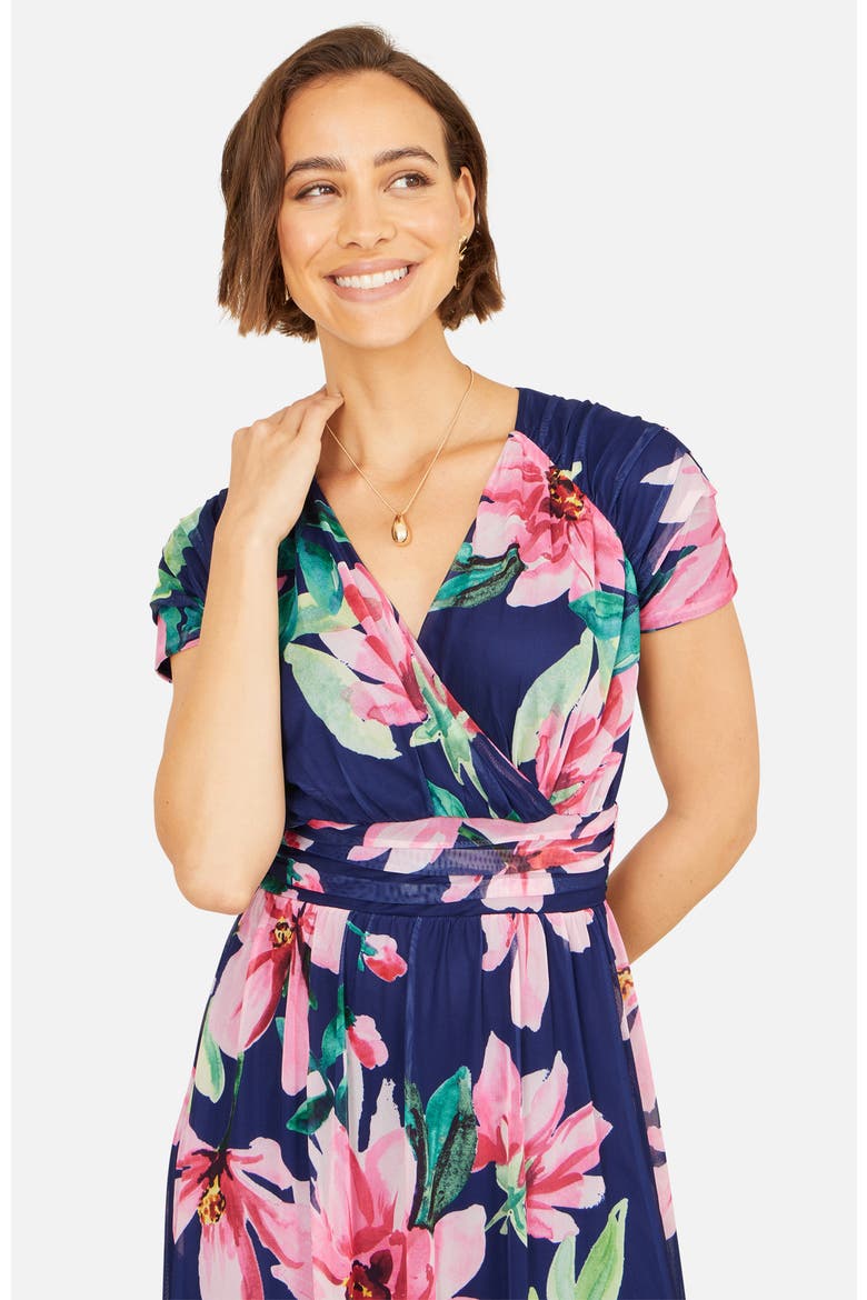 Mesh Floral Maxi Dress, Alternate, color, Navy