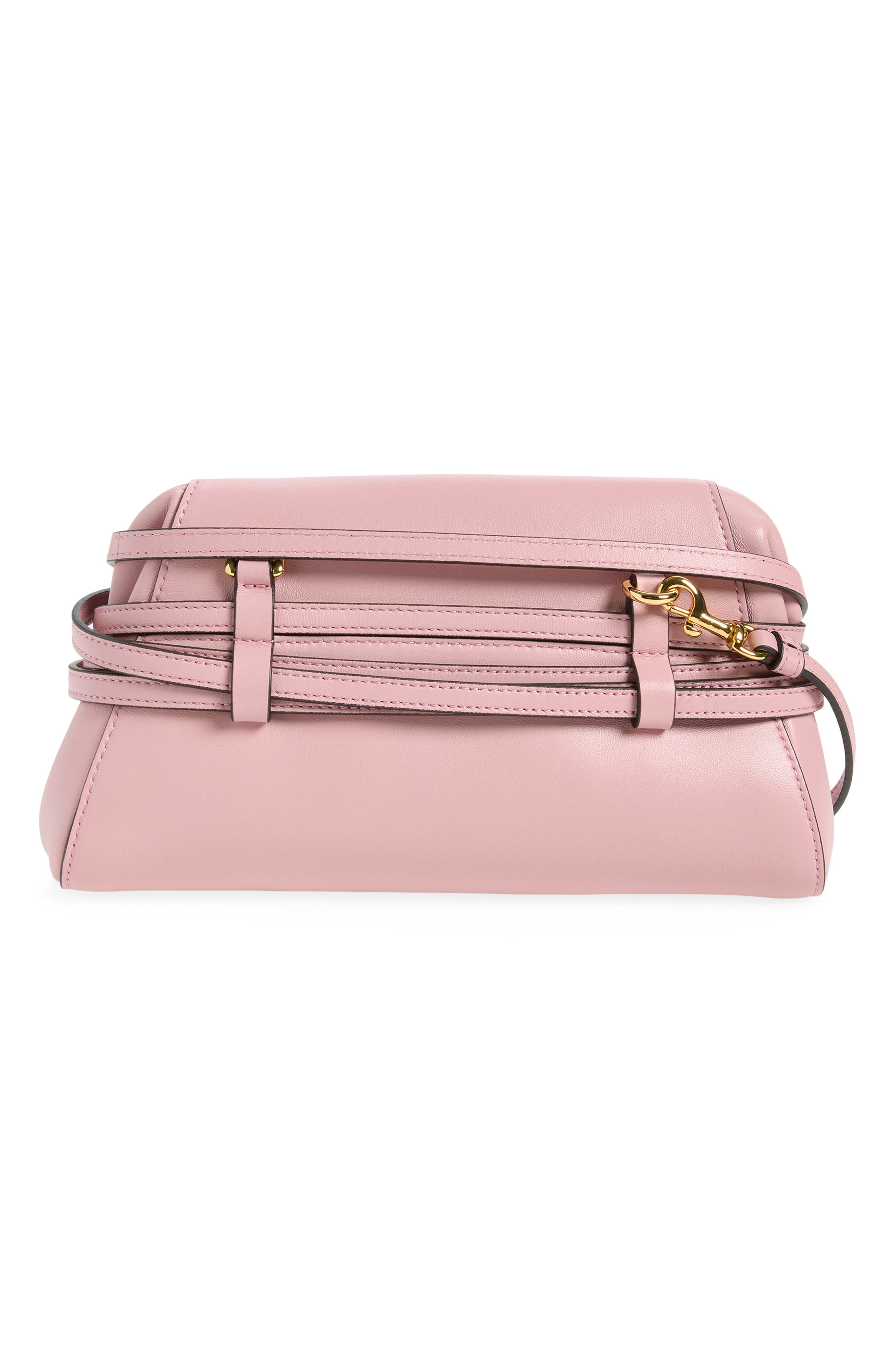 Tie Me Leather Clutch, Alternate, color, PINK