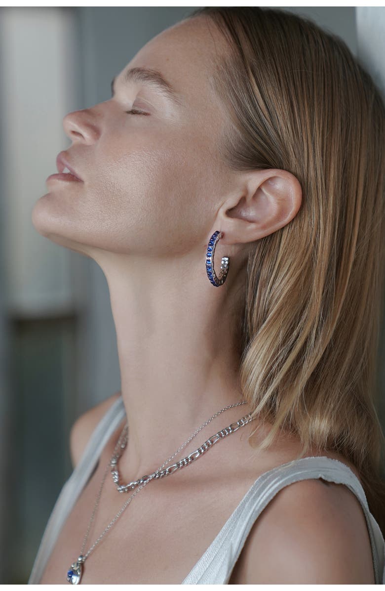 Classicharms Serena Molten Gemstone Hoop Earrings, Alternate, color, Silver/Blue