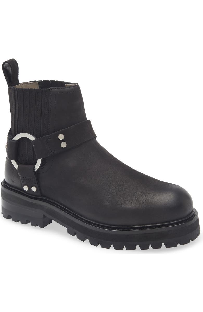 AllSaints Maddie Lug Sole Biker Boot, Main, color, Washed Black