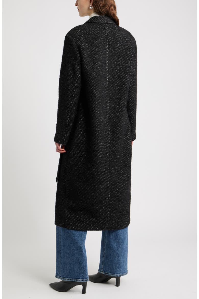 Belted Textured Trench Coat, Alternate, color, BLACK- IVORY TWILL