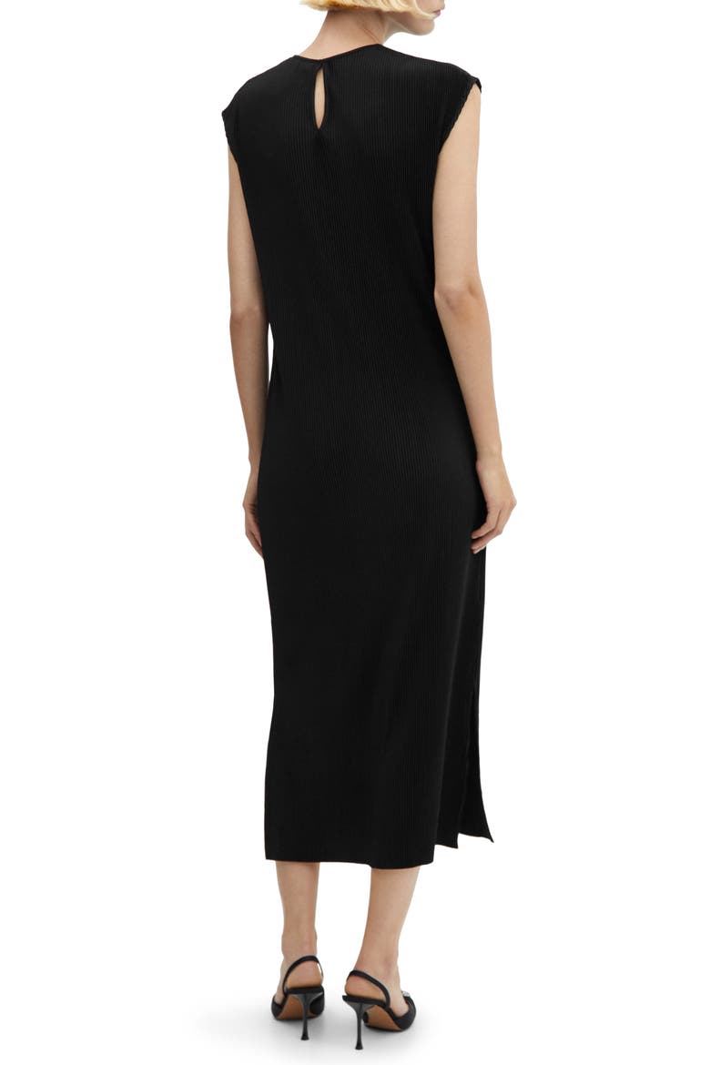 Pleated Sleeveless Midi Dress, Alternate, color, BLACK
