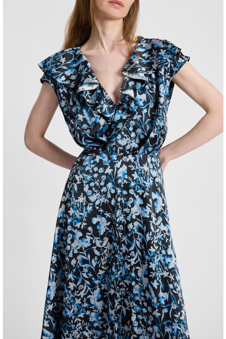 Mandy Faux-Wrap Cap Sleeve Midi Floral Dress, Alternate, color, MIDNIGHT