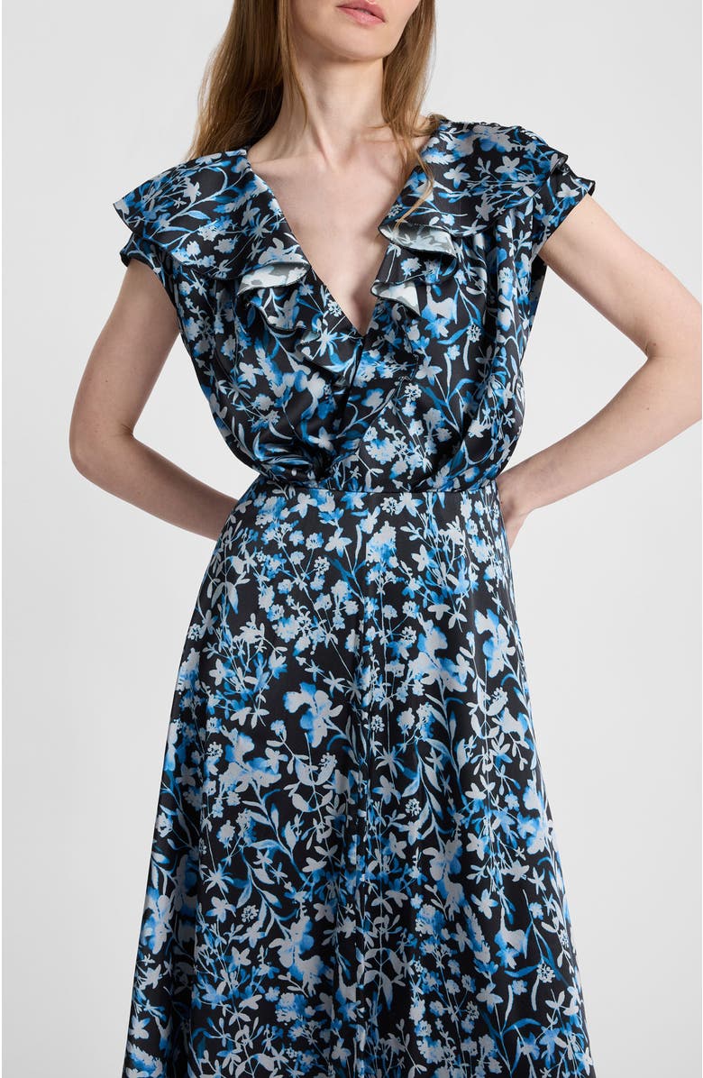 Santorelli Mandy Faux-Wrap Cap Sleeve Midi Floral Dress, Alternate, color, Midnight
