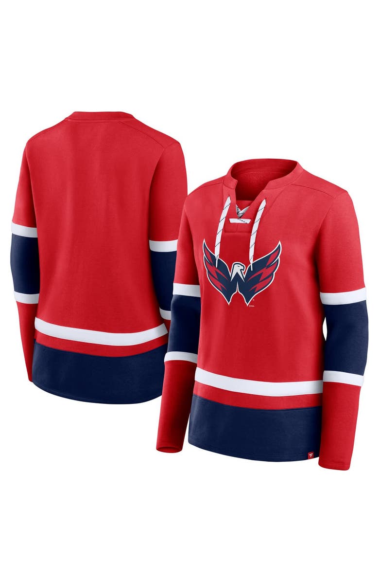 FANATICS Women's Fanatics Red Washington Capitals Prime Time Lace-Up Long Sleeve T-Shirt, Alternate, color, Red