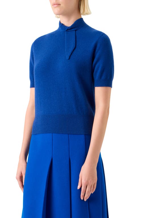 Akris Short Sleeve Cashmere Scarf Neck Sweater In Blue