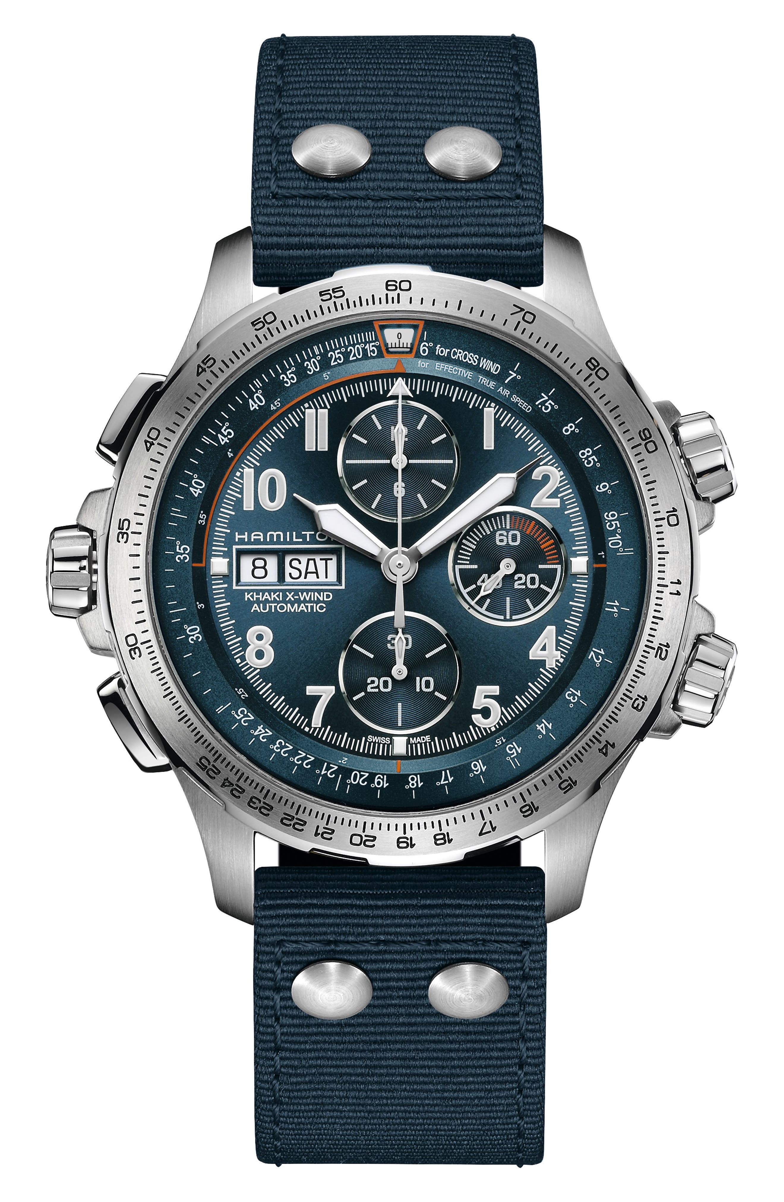 Hamilton Khaki Aviation X-Wind Auto Chronograph Textile Strap Watch, 45mm in Blue 