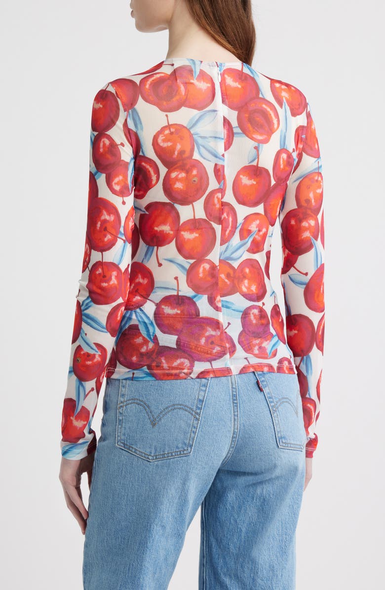 FARM Rio Cheery Tulle Long Sleeve Top, Alternate, color, Red Multi