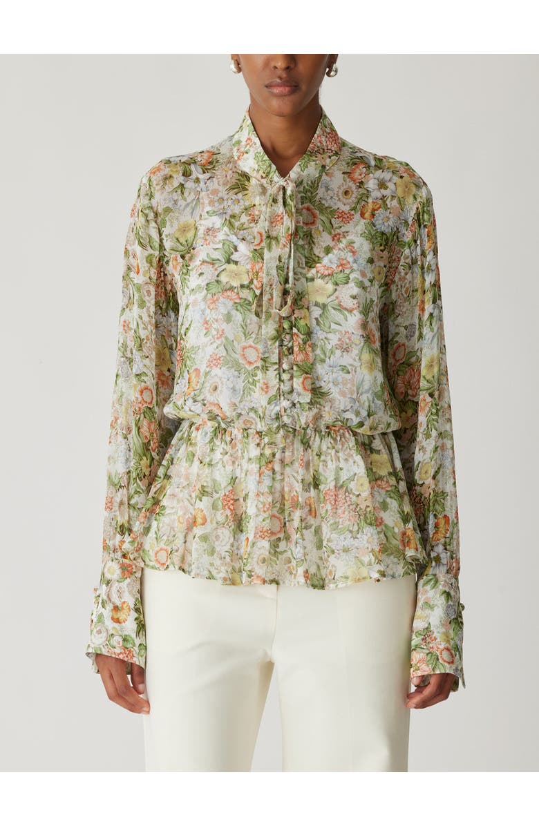 Rebecca Taylor All Over Floral On Viscose Chiffon Tie Front Blouse, Main, color, Floral Multi